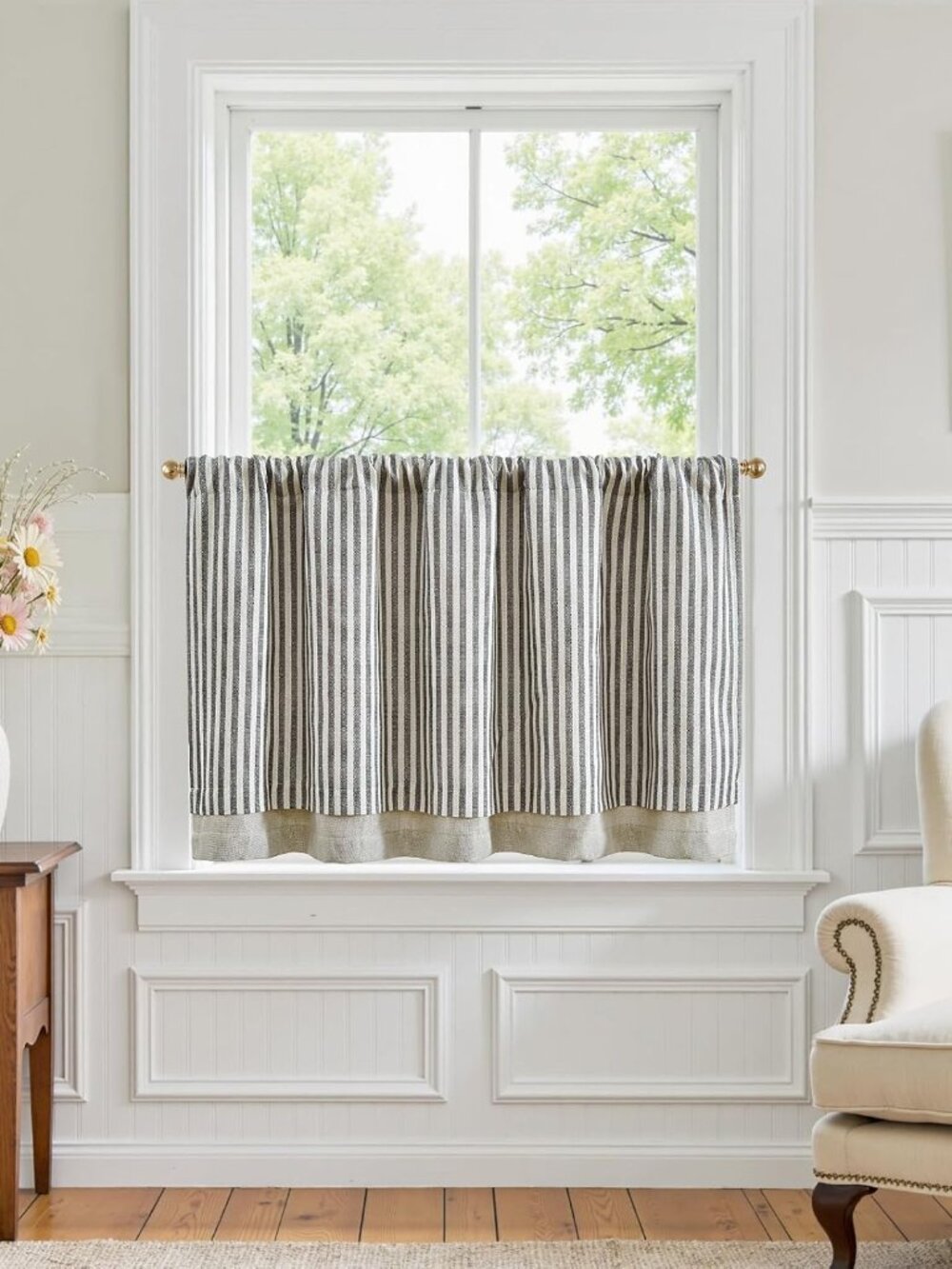 Stripe Linen Kitchen Valance Curtain, 50x24, 1 Panel, Grey